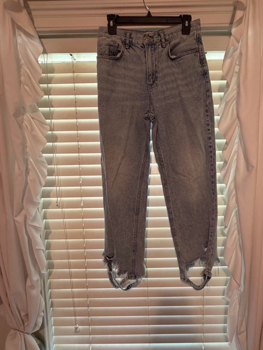 Free People High-Rise Distressed Gray Straight Jeans